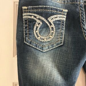 Big Star Jeans Low Rise Liv Distressed Embroidered Bootcut